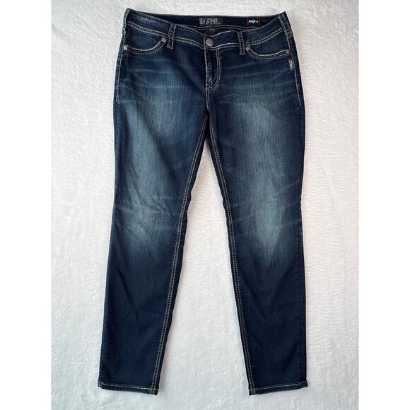 Silver Jeans Suki Super Mid Super Skinny 34x29 Dark Wash Thick Stitch - Picture 1 of 9